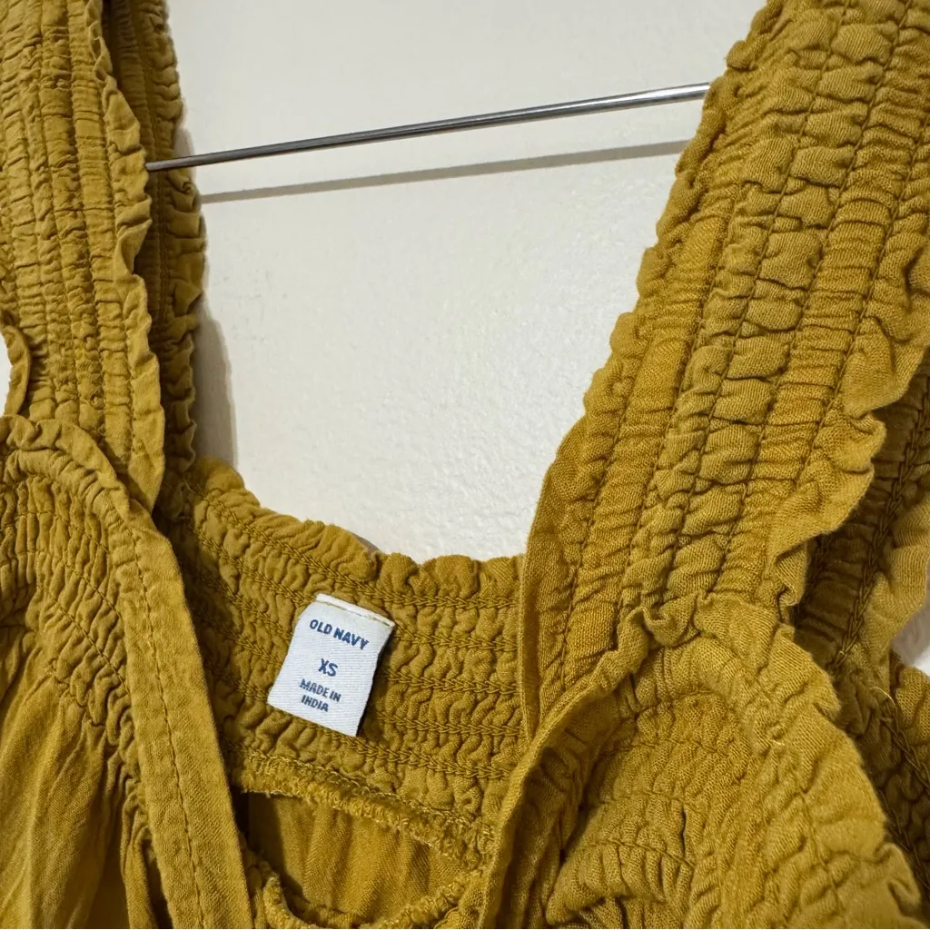 Old Navy Mustard Tiered Midi Dress - Image 4