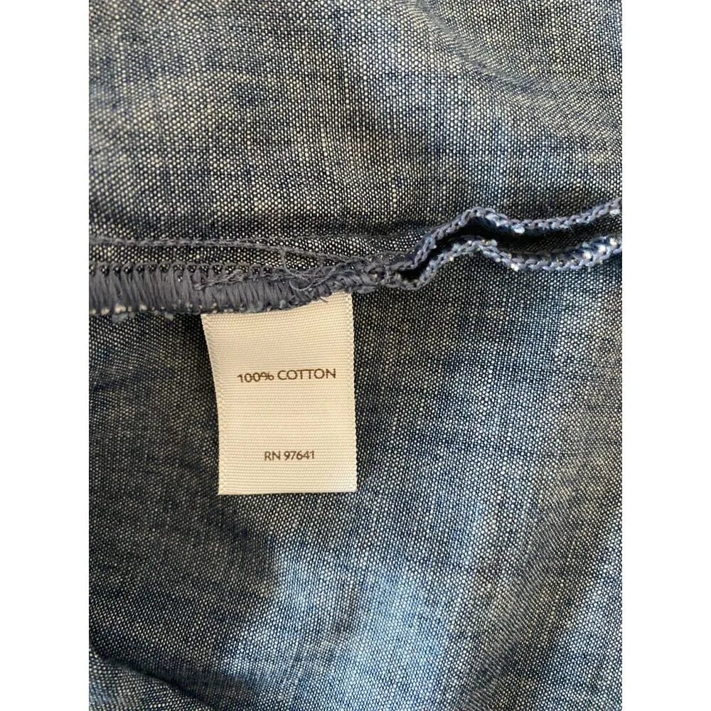 J Jill Chambray Cotton V Neck Long Sleeve Pleated Front Tunic Shirt Dress S Blue - Image 5