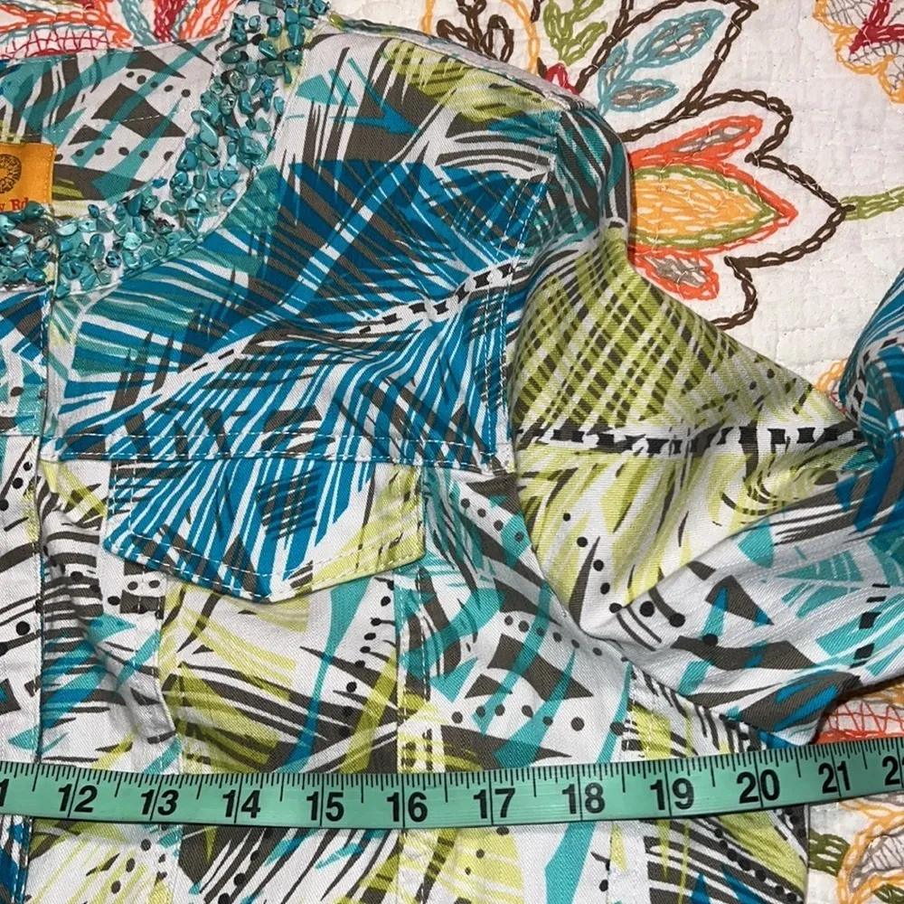 Ruby Rd. size 12 women's 3/4 sleeve jacket beaded neckline tropical pattern NWT - Image 5