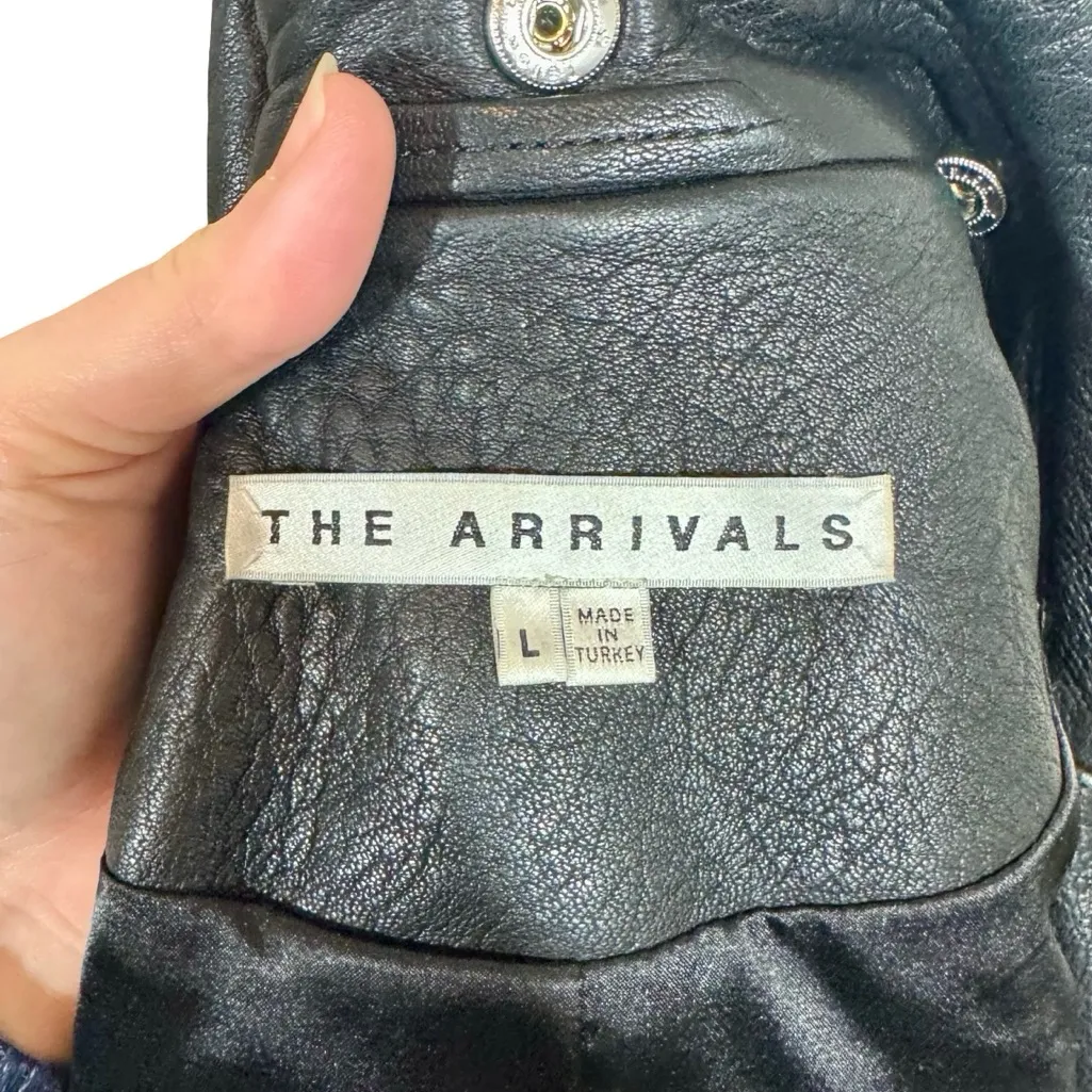 THE ARRIVALS Rainier Lambskin Structured Moto Jacket Detachable Shearling Collar Black Size L - Image 13