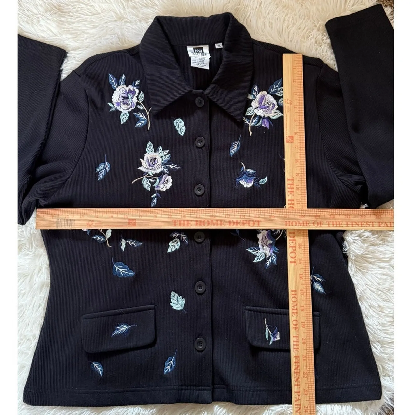 Vintage Together! Women’s Black Embroidered Floral Button Up Cardigan Sweater XL - Image 7