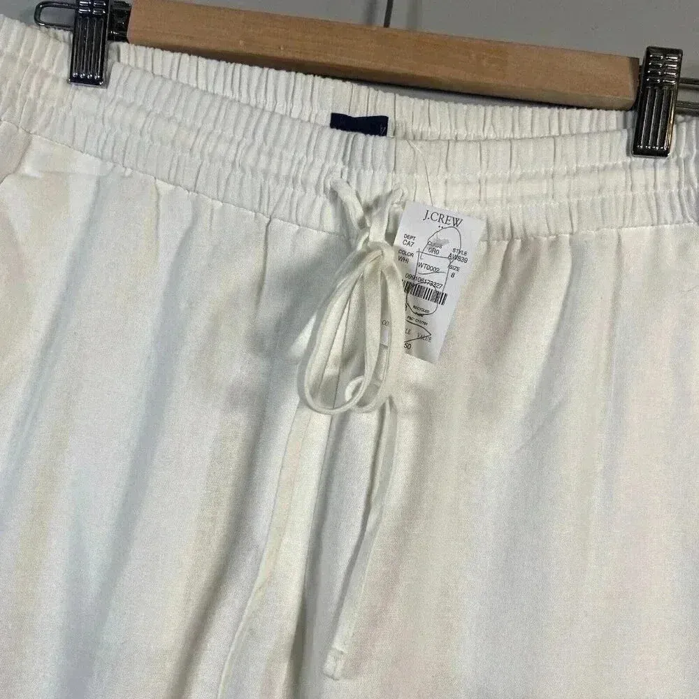 J Crew New Seaside Pant Women White Linen Blend Pull On Pockets Travel Size 8 - Image 3