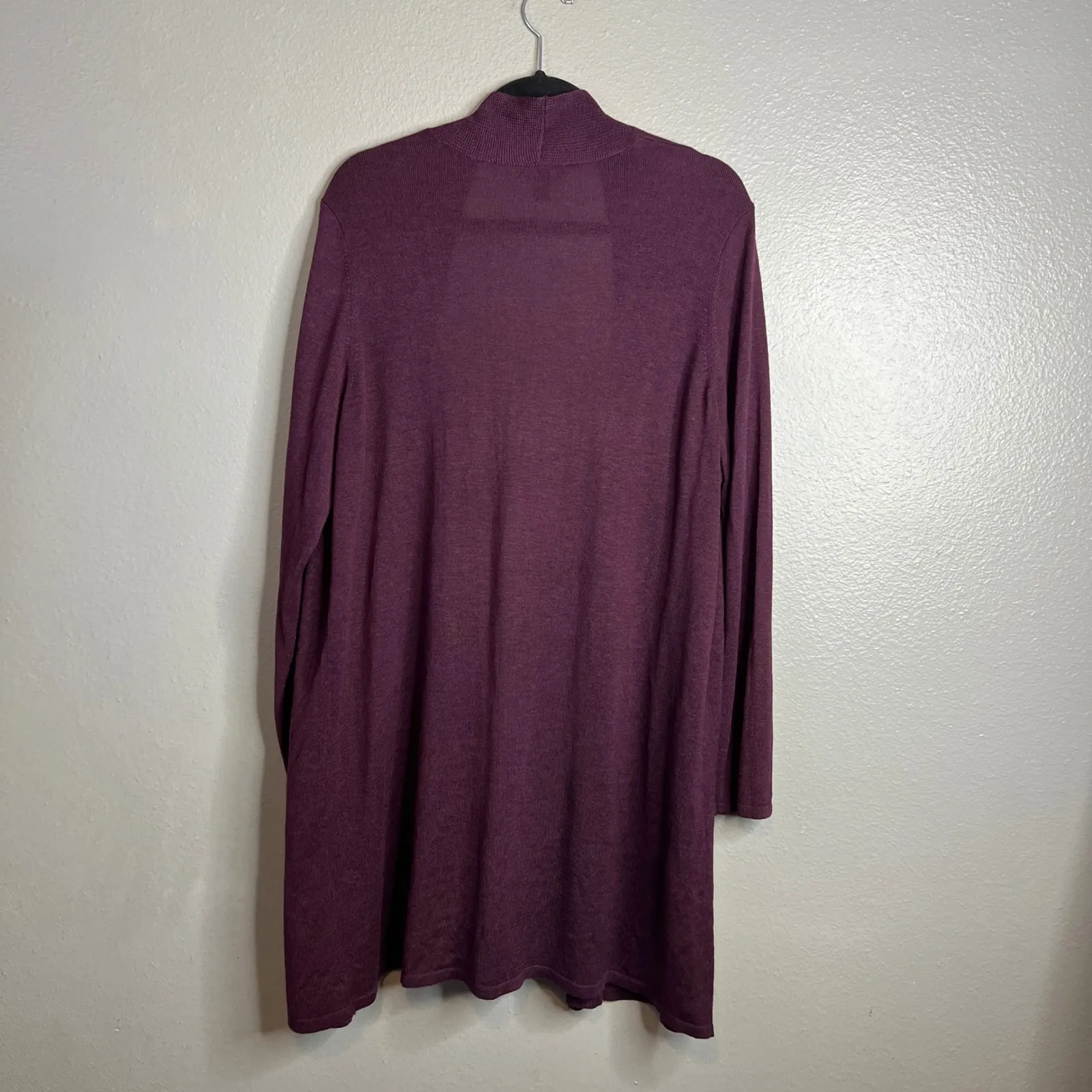 Eileen Fisher Open Front Cardigan XL Tencel Wool Blend Purple Lightweight Duster - Image 5