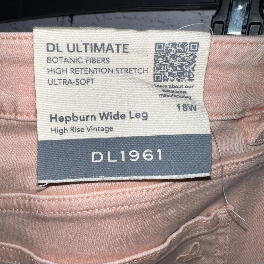 DL1961 NWT Hepburn Wide Leg High Rise Vintage in Pink Bellini Plus Size 18W - Image 6