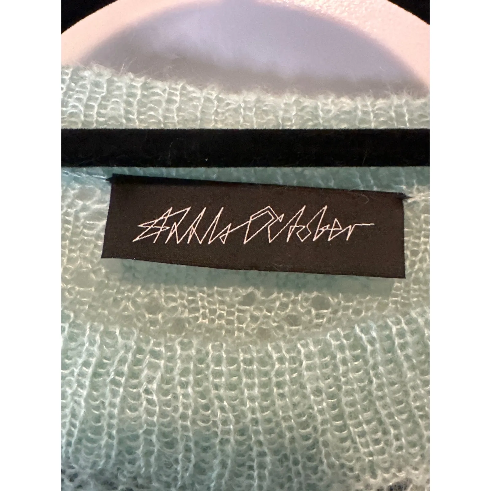 Anna October Mint Green Pink Ruffle Wool Knit Sweater Size Small - Image 4