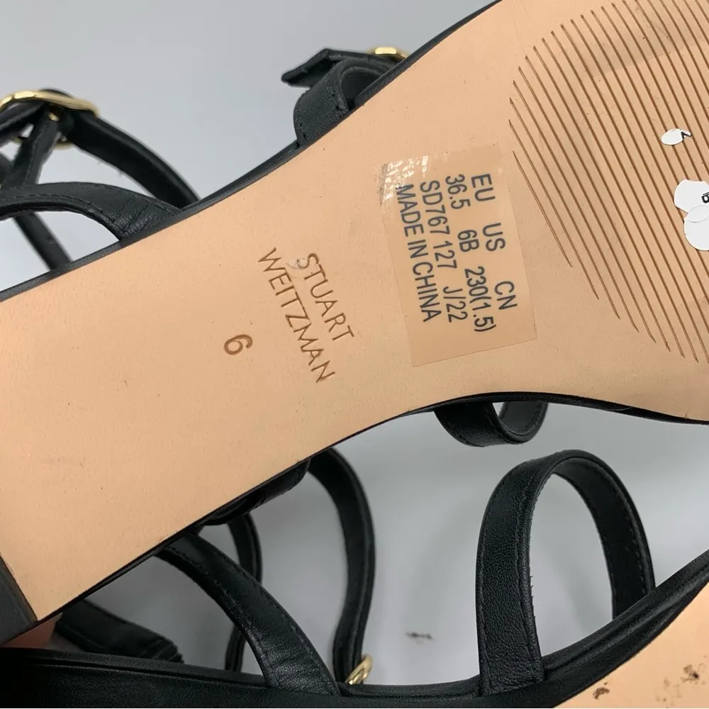 NWOB Stuart Weitzman Grecian Buckle Wedge Sandal size 6 black leather 2621 - Image 9