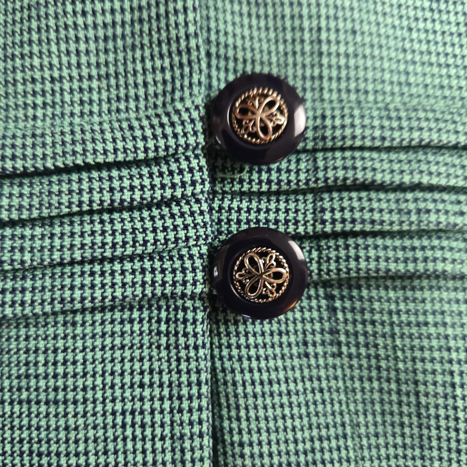 1950s Vintage Teal Black Houndstooth Button Down Fitted Blouse Jacket Size Large Gray - Image 5