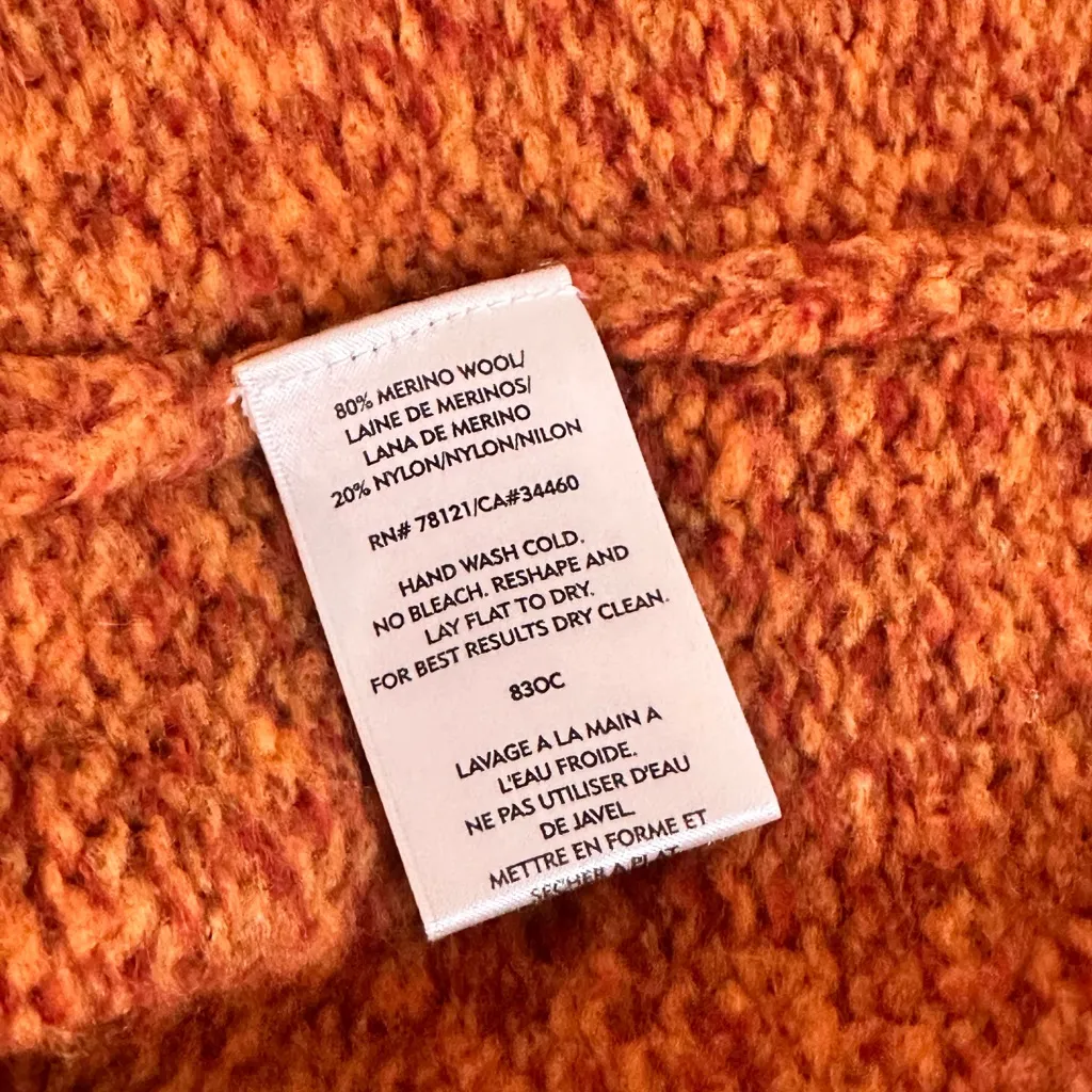 Hong Kong Merino Wool Sweater Italian Yarn Rust Marled Knit, Pullover vintage Orange Size M - Image 3
