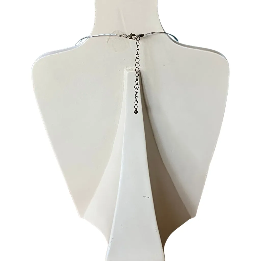 Beaded Layered Illusion Wire Necklace Orange Green Fall Tiered Boho 15-18.5” Adj - Image 6