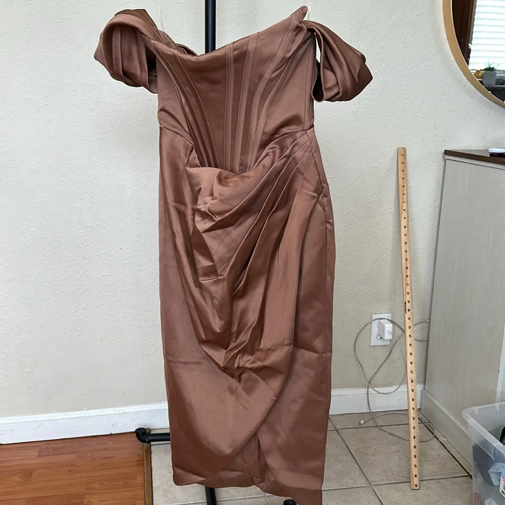 House of CB Toffee Loretta Dress‎ brown corset satin dress boned size M NWOT - Image 11