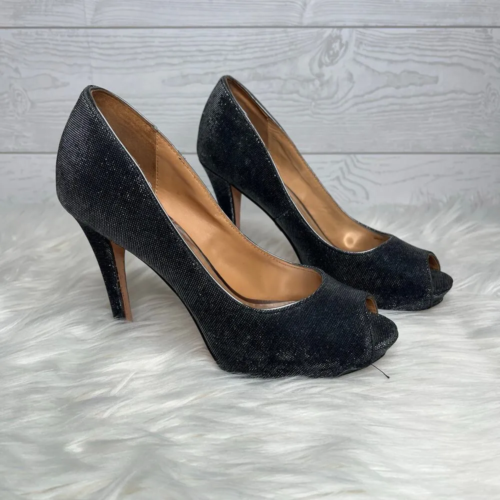Badgley Mischka Monili gray glitter peep toe pumps Size 7.5 - Image 2