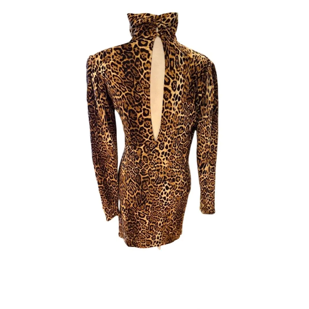 Ronny Kobo Adina Leopard Print Bodycon Mini Dress Size S Brown - Image 4