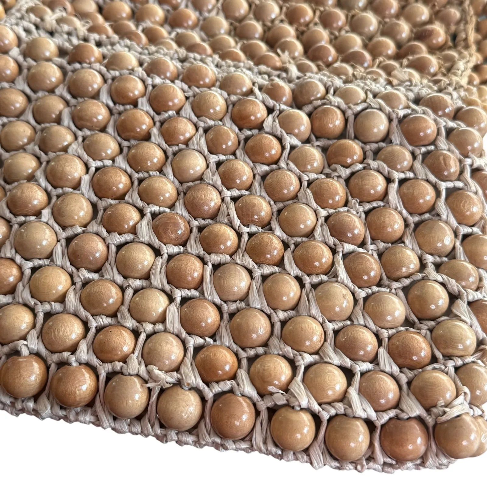 Vintage‎ Beaded Handbag Natural Wood Raffia Woven Made in Japan Brown BOHO Retro Tan - Image 6