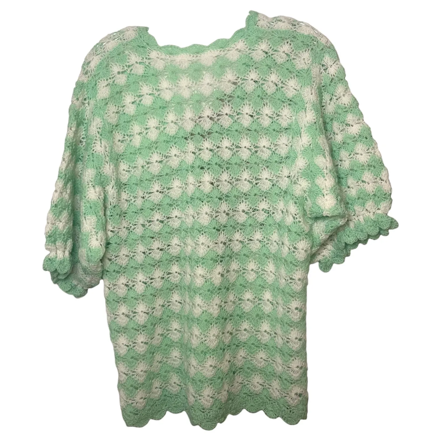 Mint Green Crochet Lace Knit Top V - Image 3