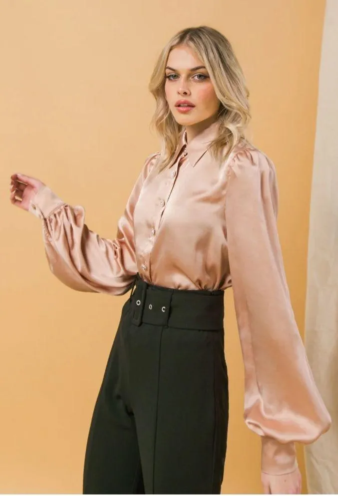 NWT!!  Thankful Love Long-Sleeve Satin Button Down Collared Shirt - Image 3