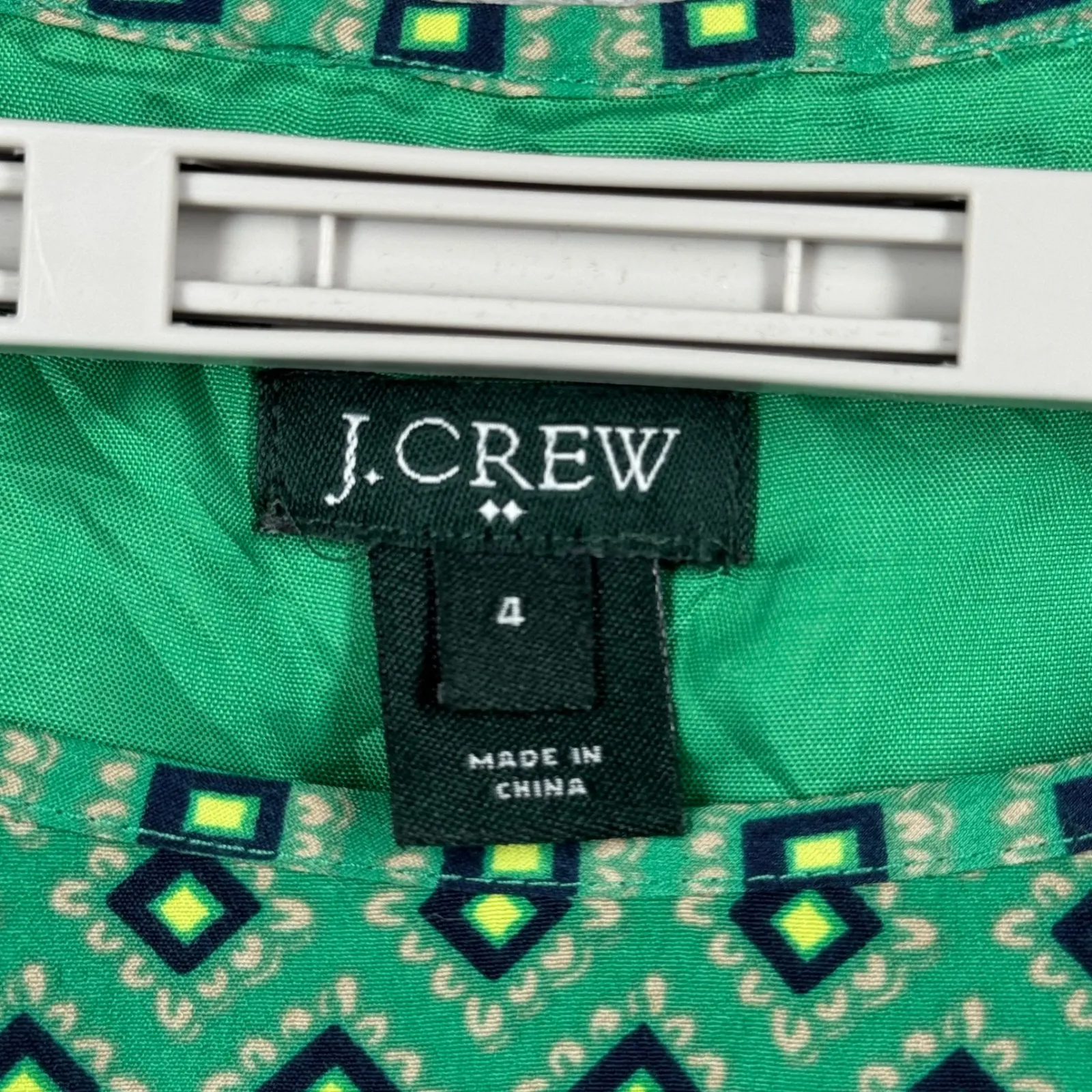 J. Crew Green Geometric Print Long Sleeve Elastic Waist Mini Dress Womens Size 4 - Image 6