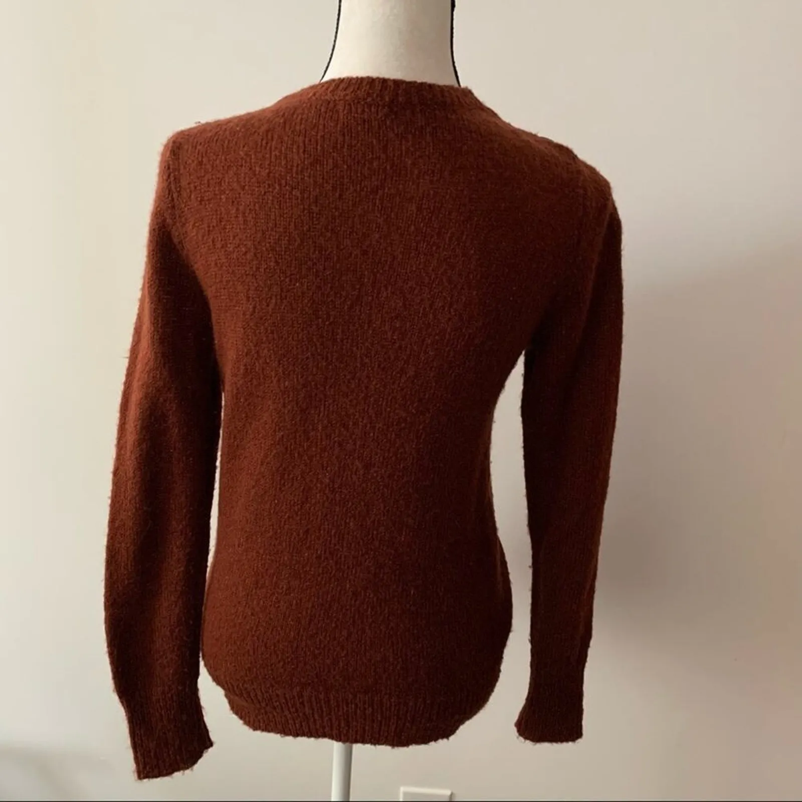 J Crew Wool Mohair Blend V Neck Sweater Rust Brown - Image 3