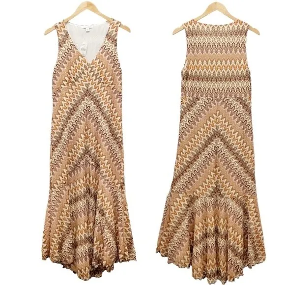 NWT Banana Republic Dress Neutral Autumn Geometric Stripe Knit Size Large VTG - Image 2