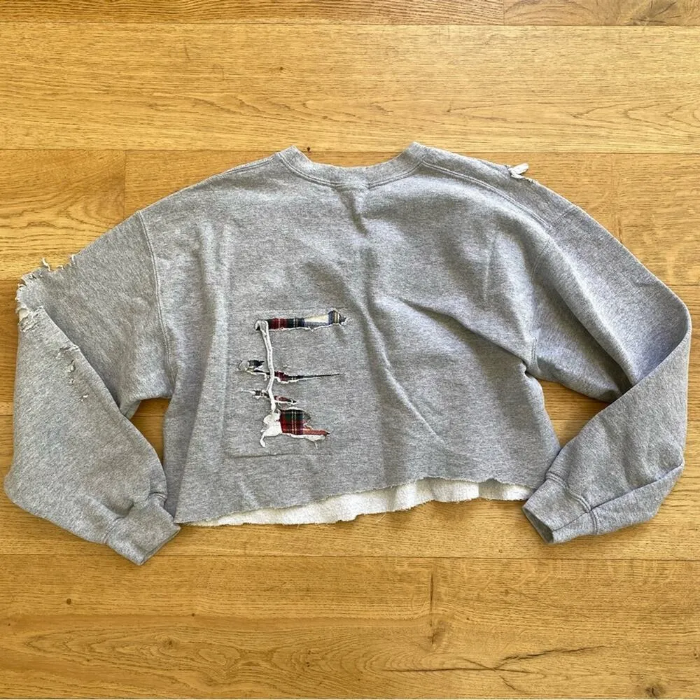 Danzy Design Studio Distressed Cropped Sweatshirt in Gray - Image 5