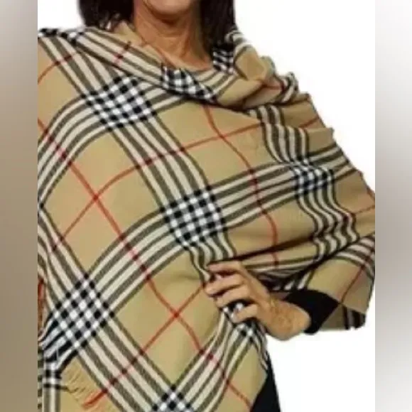 V. FRAAS plaid shawl ruana poncho wrap one size fall warm tones cozy winter - Image 2