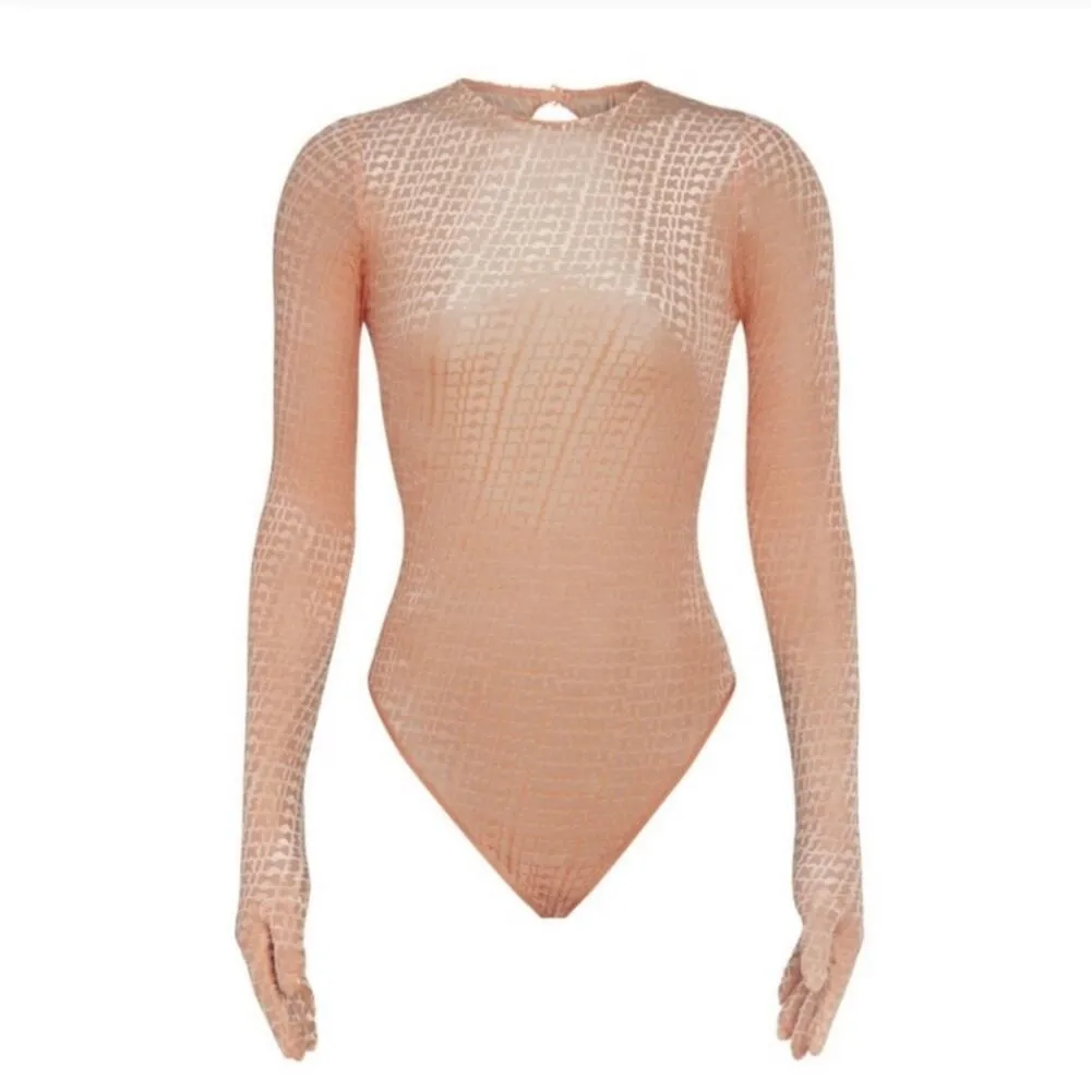 Skims Velvet Glove Bodysuit in Peach Orange Pink Open Back Gloved Cheeky Catsuit - Image 7