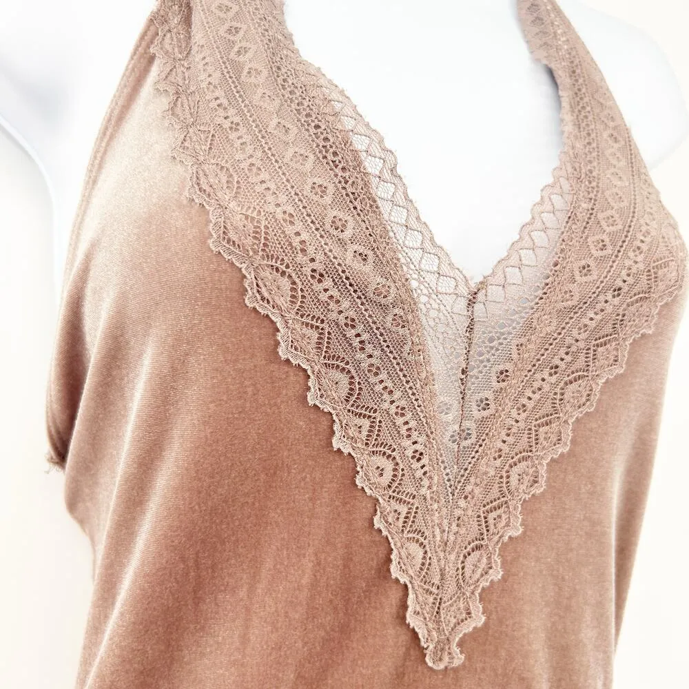 Forever 21 Y2K Balletcore Going Out Party Coquette Velvet Lace Halter Bodysuit S - Image 2