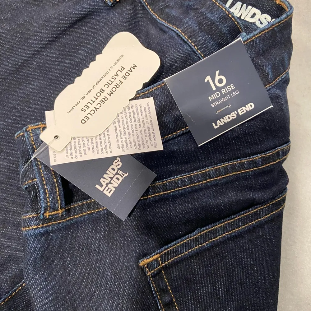 NWT Lands End Size 16 Mid Rise Straight Leg Dark Wash Cotton Stretch Denim Jeans - Image 12