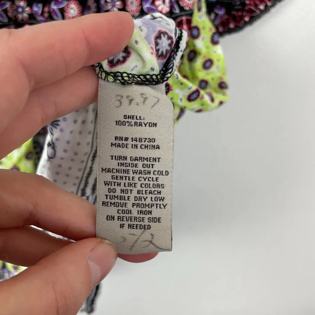 Eci S Blue Green Square Neck Balloon Sleeve Mixed Pattern Bohemian‎ Boho Twee - Image 7