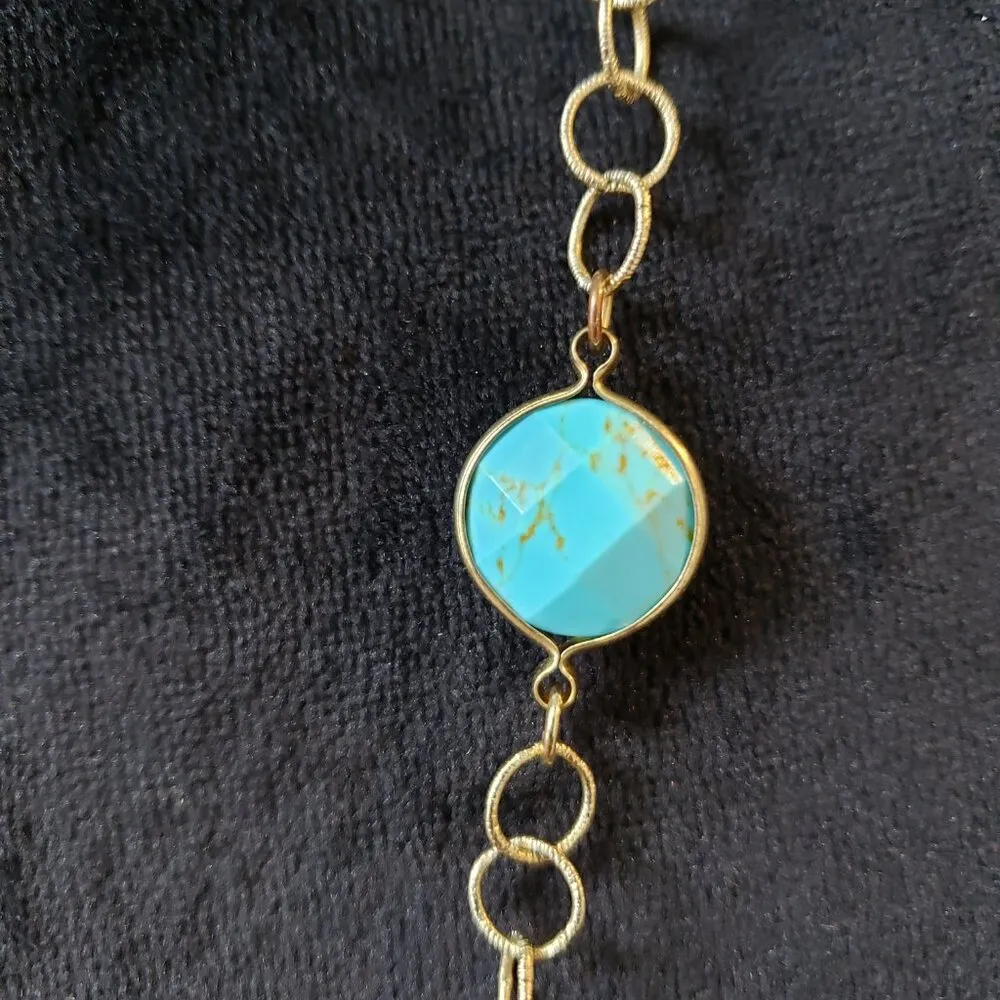 Women's Fashion Turquoise Blue Stone Cable Linked Chain Necklace with Lobster - Image 5