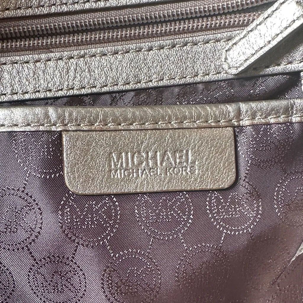 Michael Kors Metallic Silver Tote with Brown Straps - Image 6