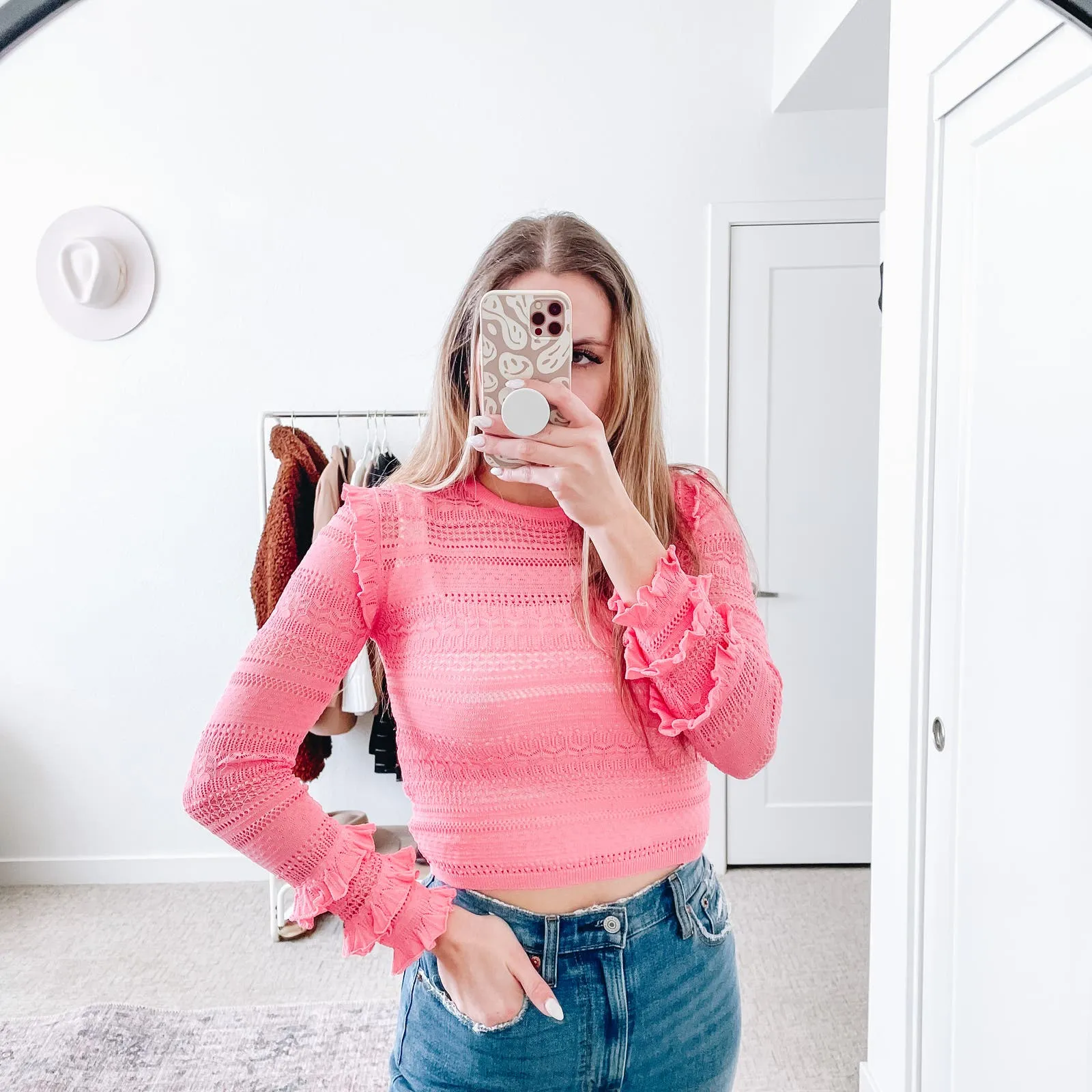 MISA Los Angeles Pink Crochet Long Sleeve Sweater - Image 4