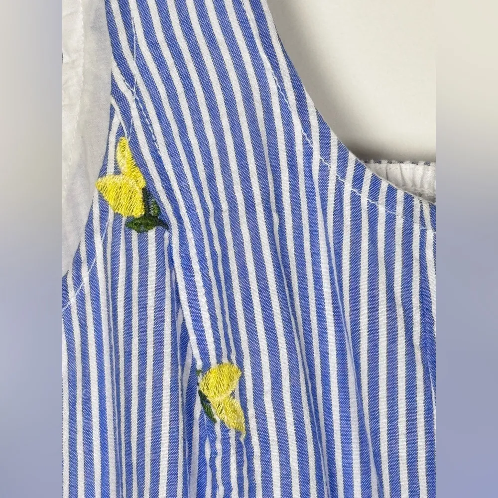 Free Assembly Lemon Embroidered Effortless Blue White Seersucker Fit & Flare BBQ - Image 3