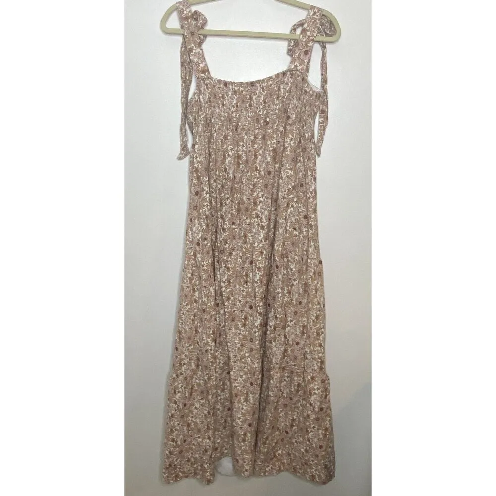 House of Harlow 1960 Floral Tie Strap Linen Blend Tiered Boho Maxi Dress Sz L Pink Size L - Image 3