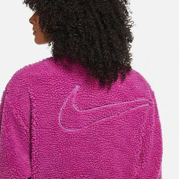 Nike Pink Purple Sherpa Active Faux Fur Cropped Jacket in Magenta - Image 2