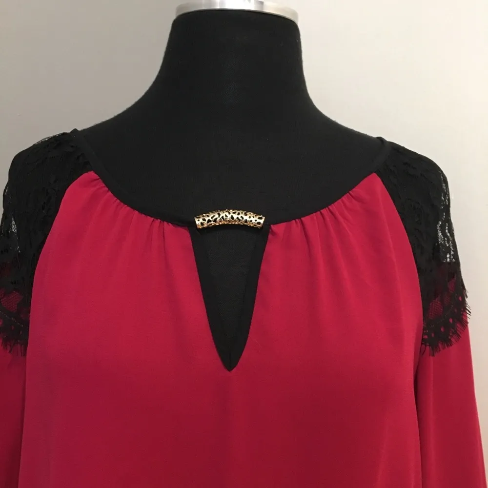 NWT Maroon/red blouse with lace - Image 2