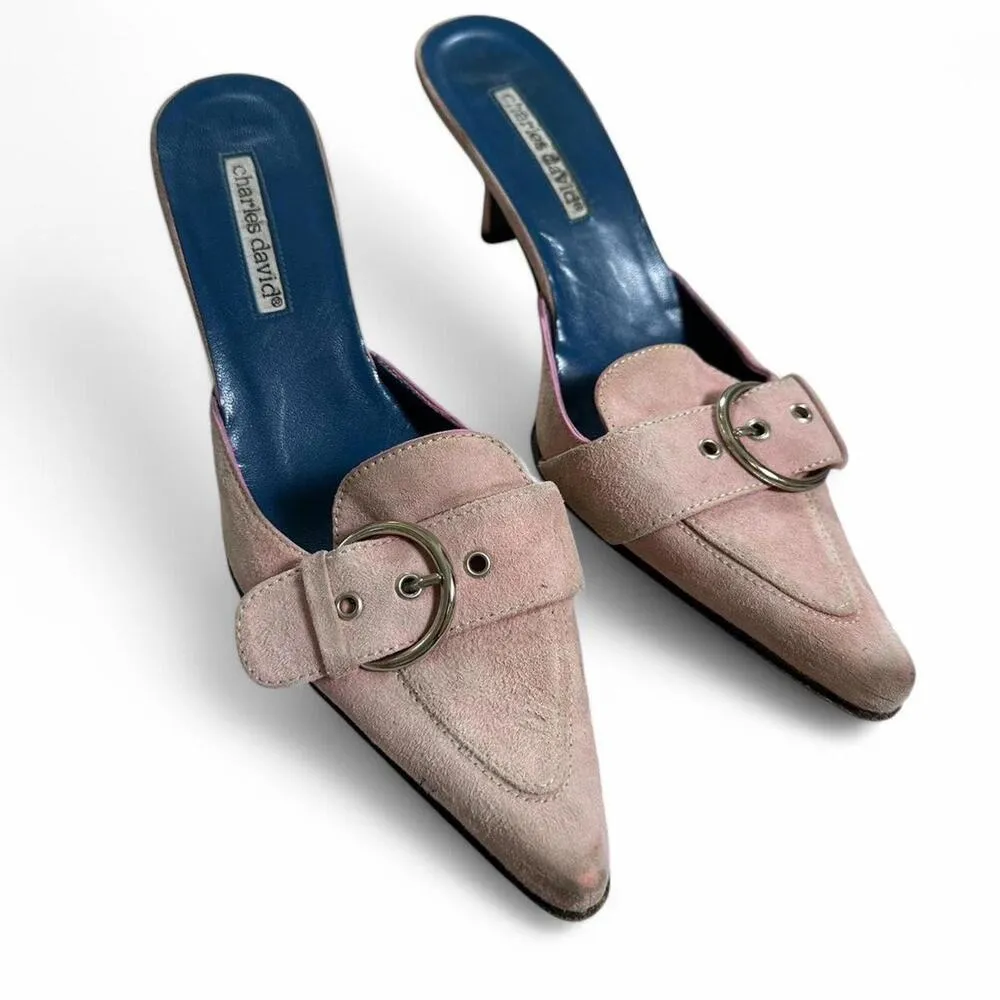 Pink suede mule with silver buckle #glam #girly #kittenheel #summerheel - Image 2