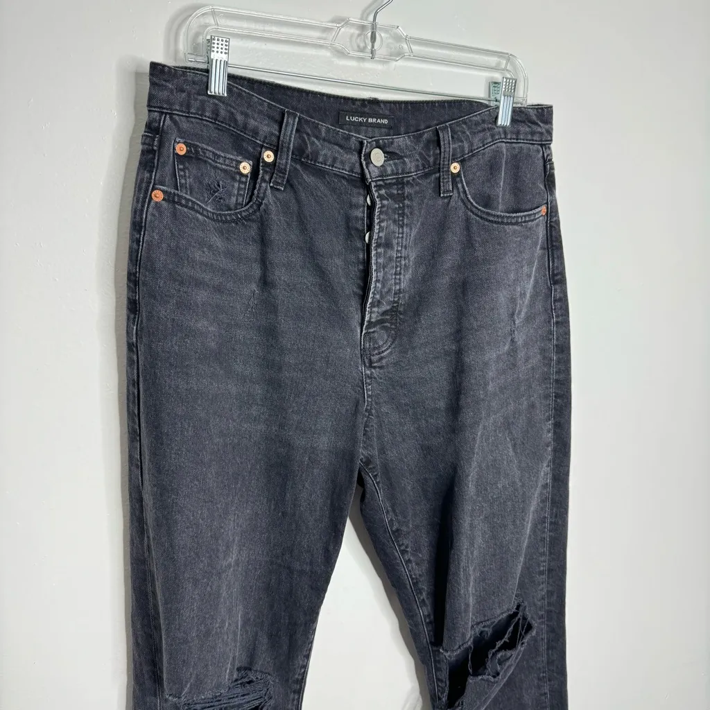 Lucky Brand High Rise Drew Mom‎ Jean Washed Black Ripped Knee Size 12/31 - Image 10