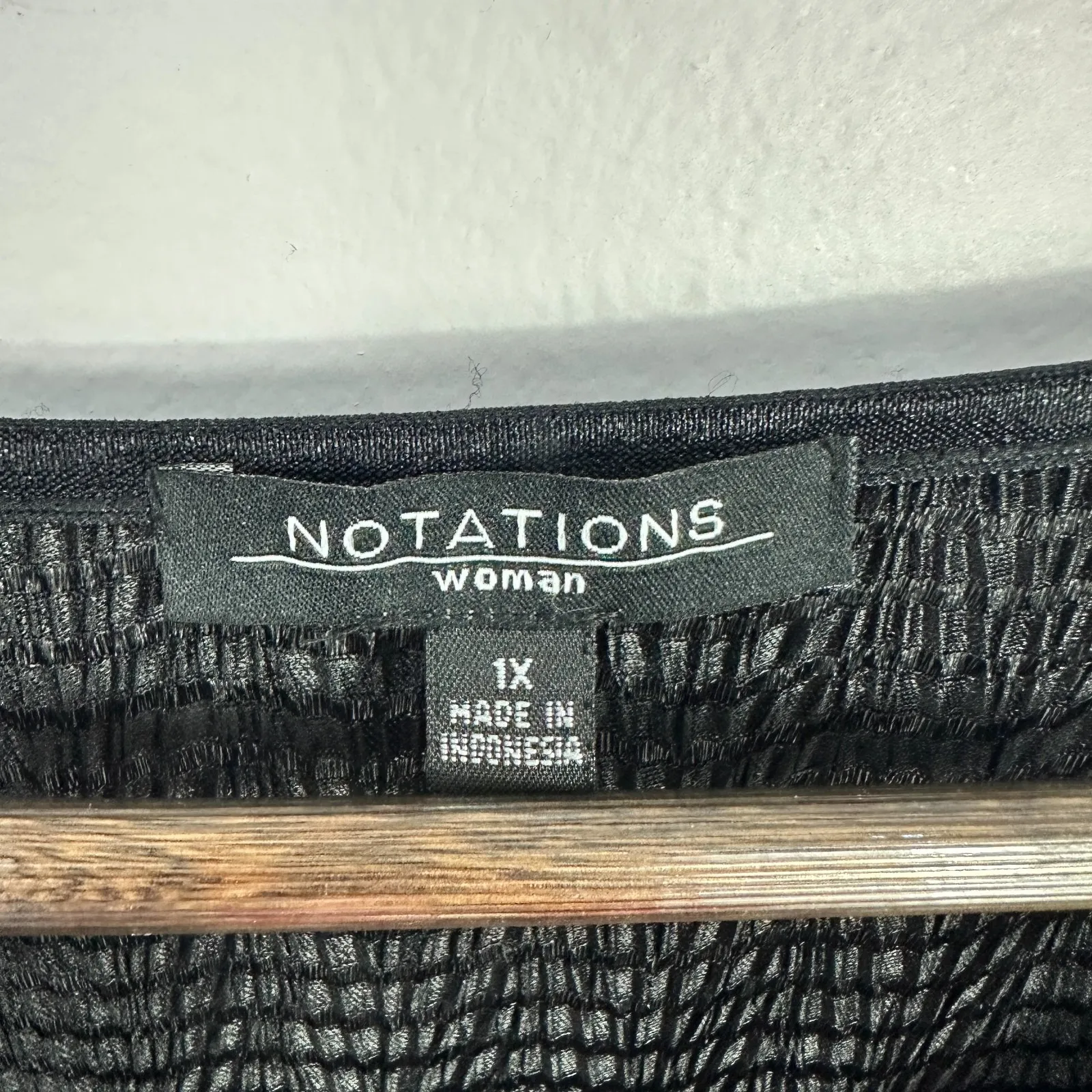 Notations Woman Top 1X Black Textured Crinkle Knit Stretch Blouse Boho‎ Career - Image 2