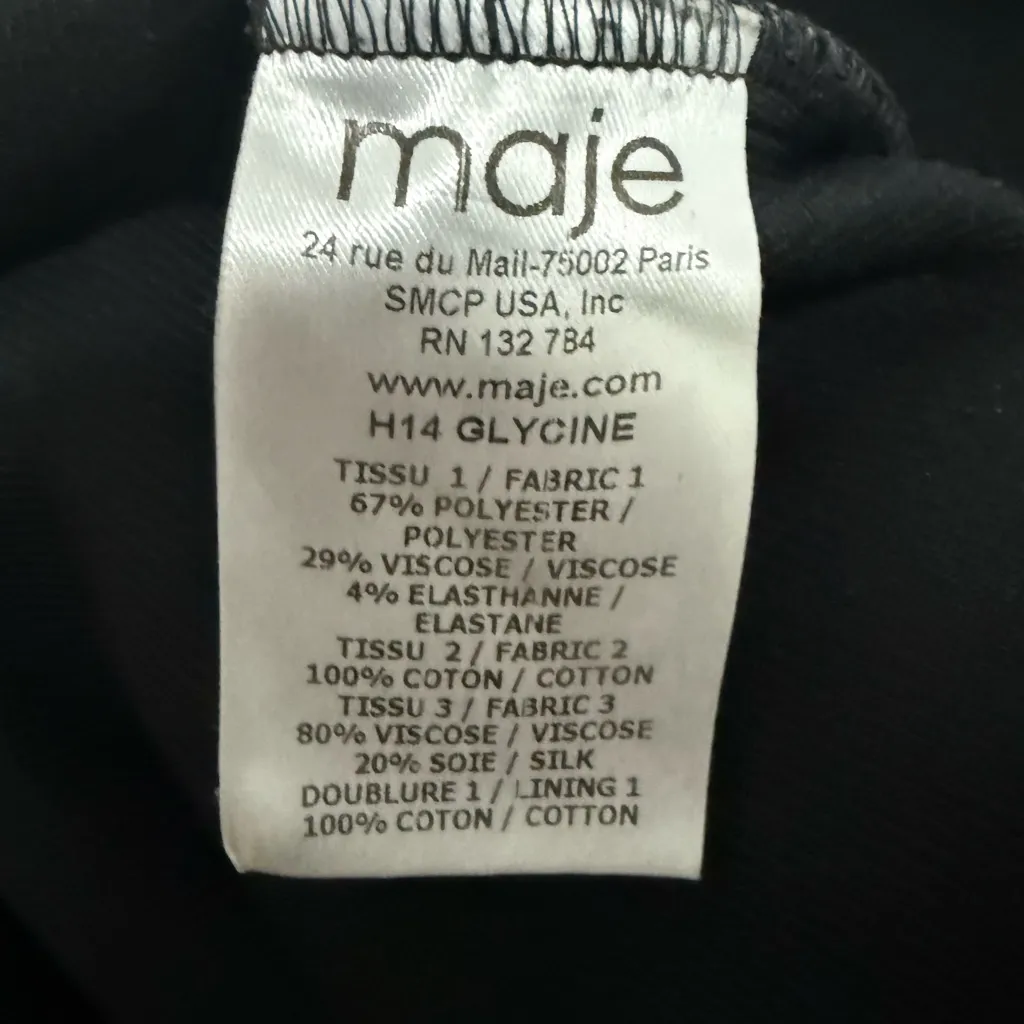 Maje Glycine Black Long Sleeve Crepe Mini Dress with Velvet Trim Size M Medium - Image 9