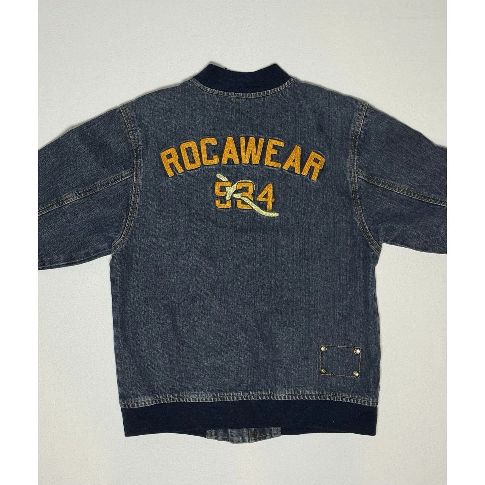 Vtg Y2K Rocawear 534 Womens Varsity Denim Jacket Embroidered Zip Up Size Small - Image 2