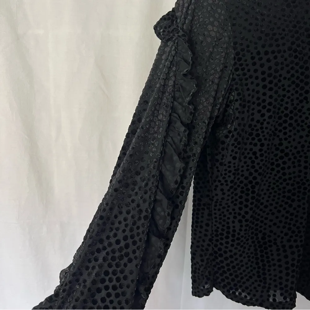 Long sleeve ruffle mock neck velvet speckle top black size Med - Image 5