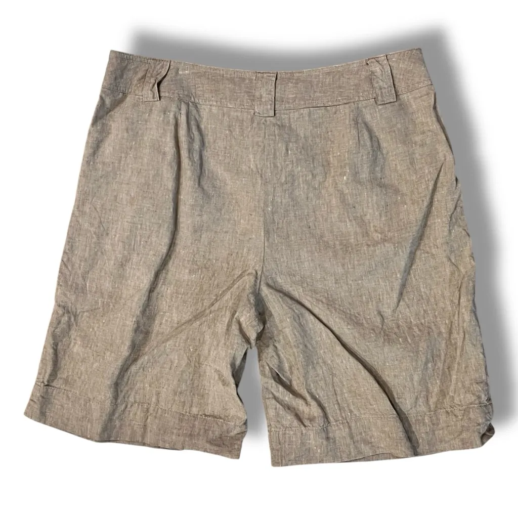 NWOT Kasper Womens Shorts 16 100% Linen Bermuda 90s Pleated Tan Cream High Rise - Image 3