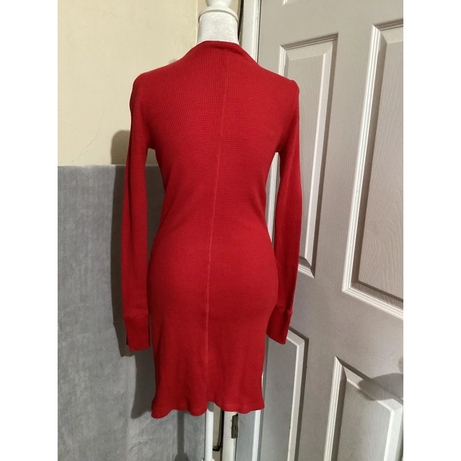 Wilfred Free Dress Womens XS Red Thermal Waffle Henley Long Sleeve Tunic Knit - Image 4