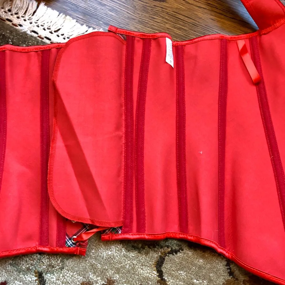 Cute Laced Corset Plaid Red Size M - Image 4