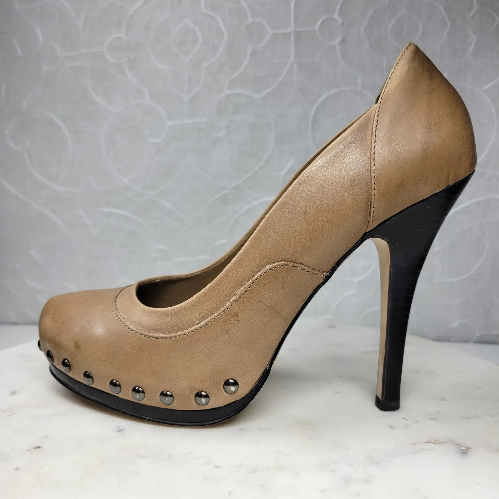 Aldo Stilettos Womens 39 US 8.5 Tan Leather Studded Rivets Platform‎ High Heels - Image 5
