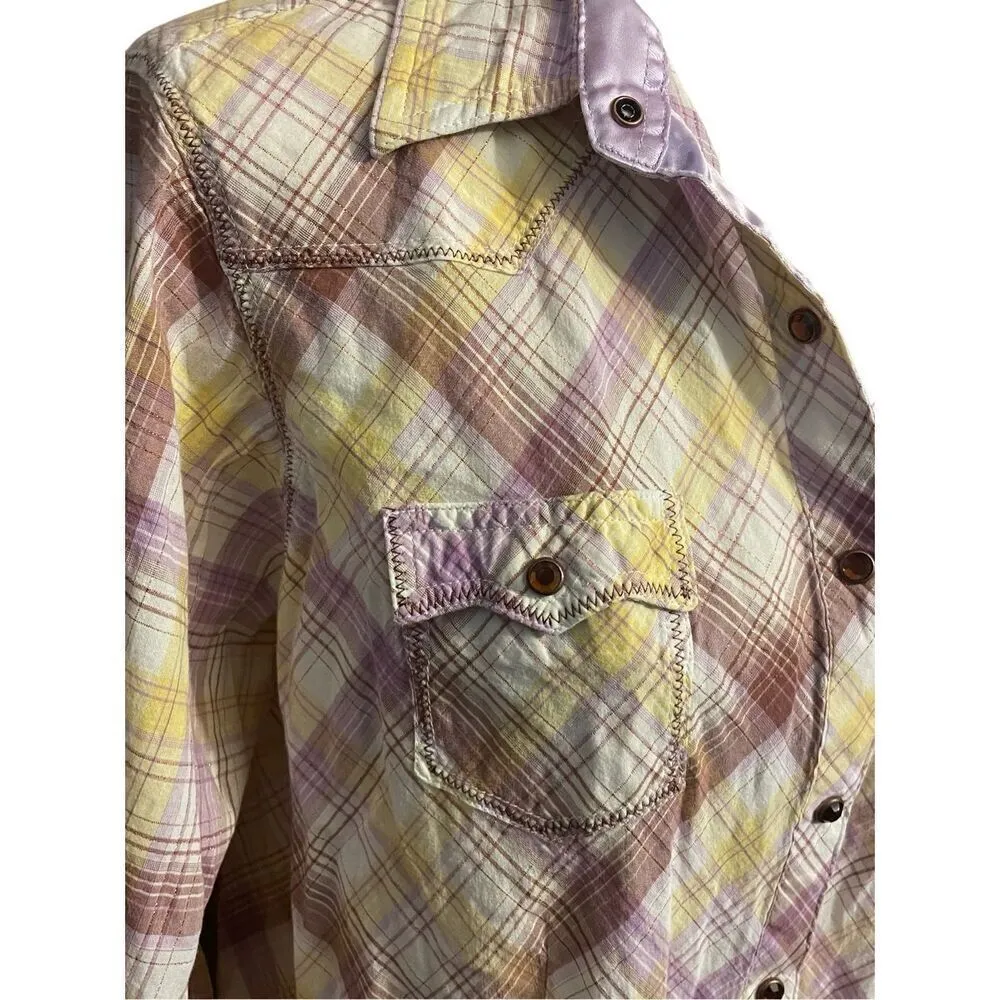 Wrangler Ultra 20X Fit Plaid Multi-Color Button Down Snap Jewel Buttons w/ Laven - Image 11