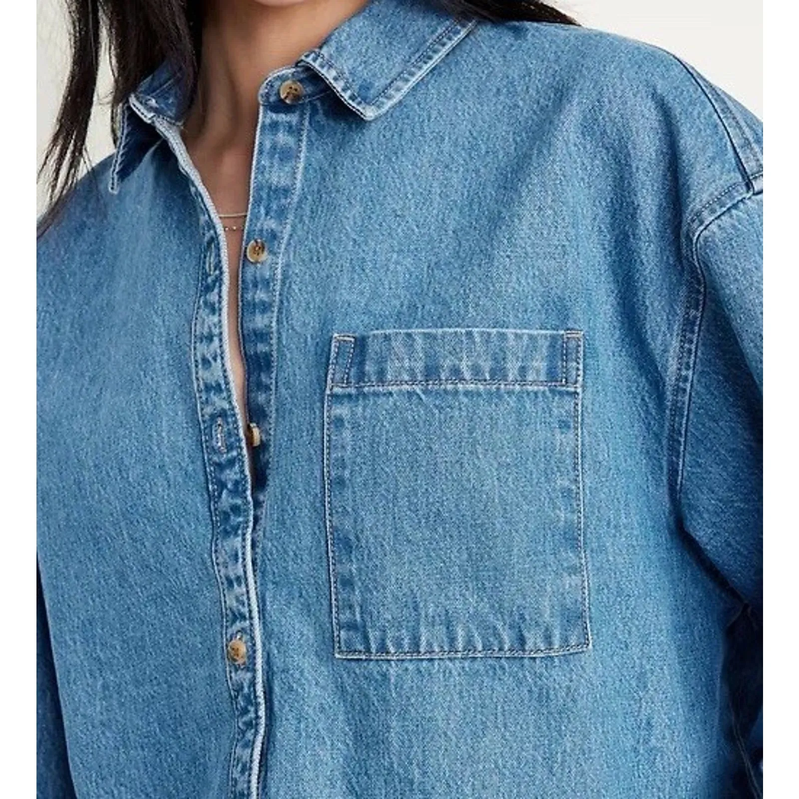 Old Navy Women’s Large Tall Oversized Boyfriend Denim Shirt NWT - Image 6