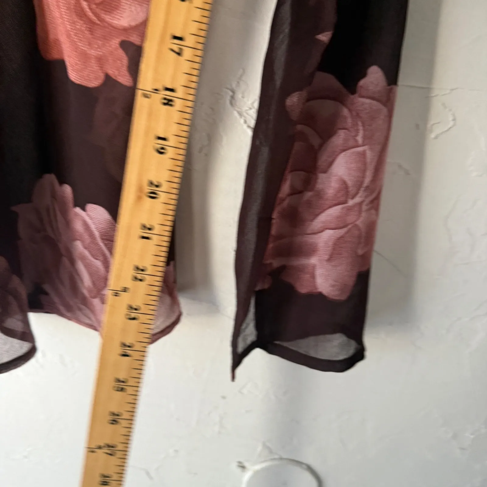 PASSPORT Y2k Vintage Women Sheer Floral Long Sl Mesh Top M Fairy Romantic Brown Size M - Image 10