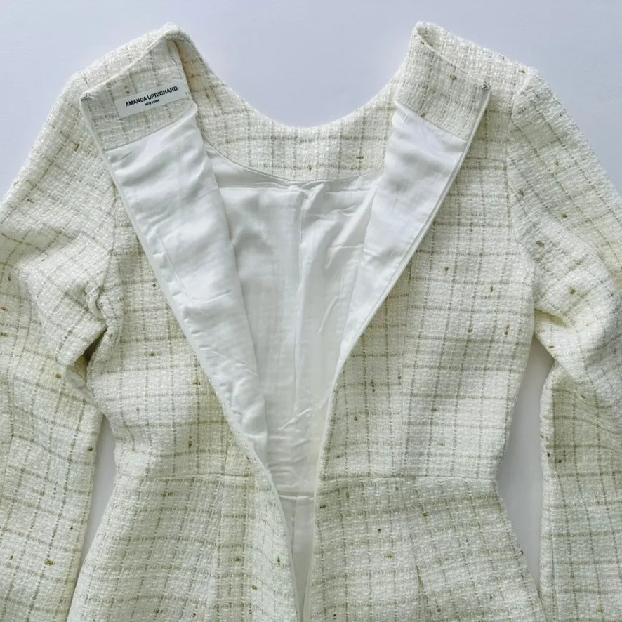 Amanda Uprichard Fallon Romper Tweed Cream Gold Small Party Wedding Date Night - Image 8