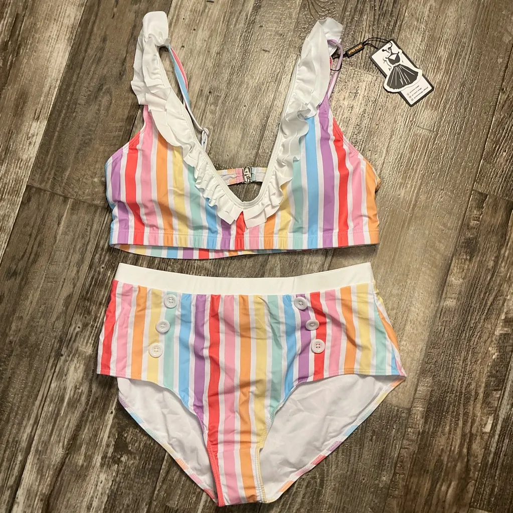 Colorful Striped Bikini Set Size XXL Pink - Image 11
